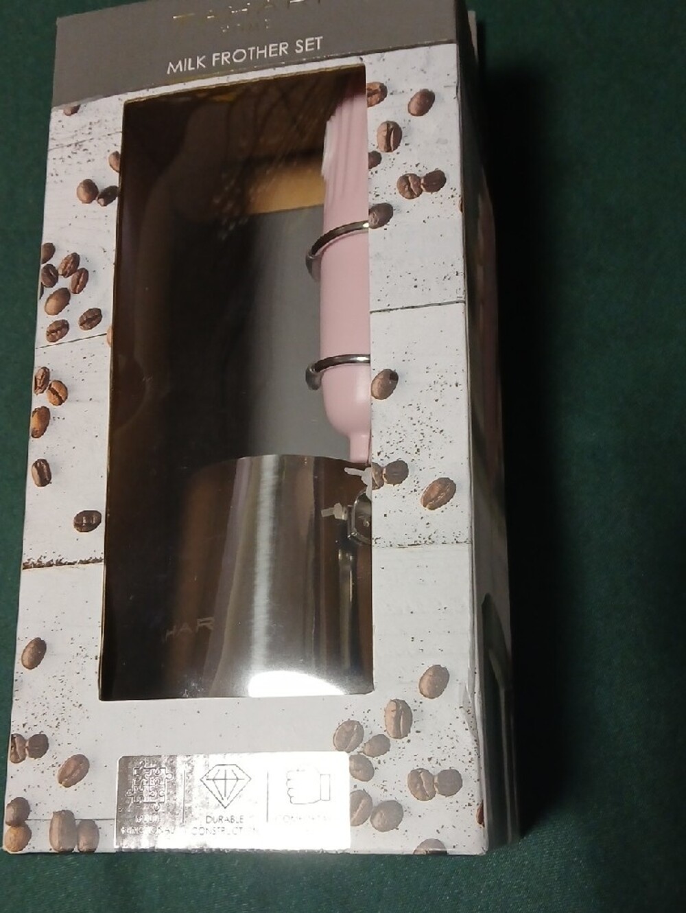 Tahari Milk Frother Set in White and Brown Packaging
